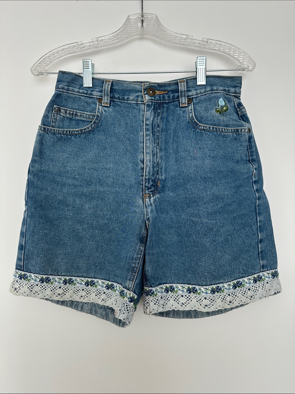 Liz Claiborne Blue Denim Shorts with Floral Embroidered Hem